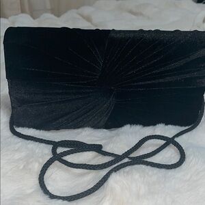 Black Pleated Clutch with Wristlet Strap